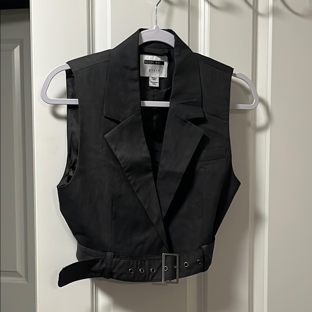 Noisy May Grey Tailored Vest with Belted Detail